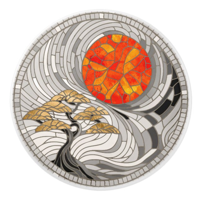 Bouton De Porte En Céramique Golden Bonsai Sunrise Mosaic (Devant)