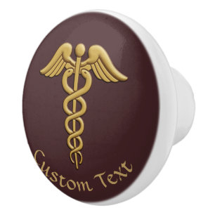 Bouton De Porte En Céramique Golden Double Snake Caduceus