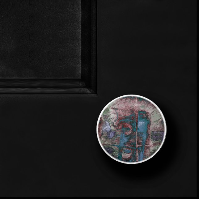 Bouton De Porte En Céramique Graffiti peint Grunge | Taupe bleu rouille (Créateur téléchargé)