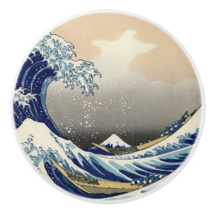 Bouton De Porte En Céramique Grande vague au large de Kanagawa et Mont Fuji Mer