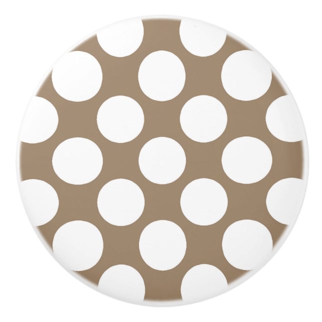 Bouton De Porte En Céramique Grands points rétro - blanc et taupe (Devant)