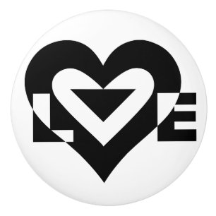 Bouton De Porte En Céramique Graphique d'amour cool, noir