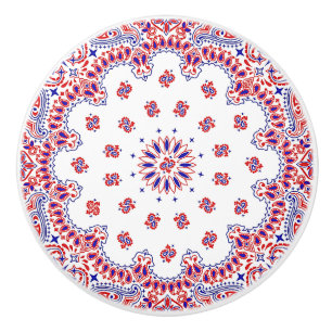 Bouton De Porte En Céramique Gravure de mouchoir rouge blanc et bleu