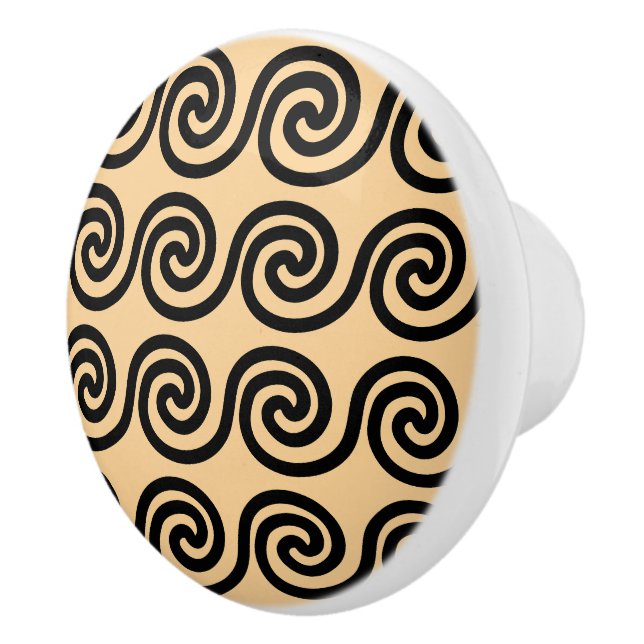 Bouton De Porte En Céramique Grec Meander Key Waves Motif Brown (Droite)