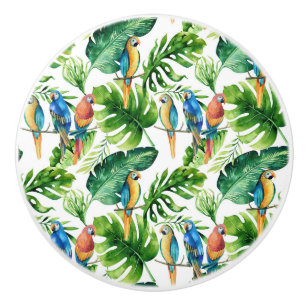 Bouton De Porte En Céramique Green Tropical Feuilles & Birds Summer Island