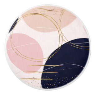 Bouton De Porte En Céramique Grèves et cercles d'or modernes Conception rose mi
