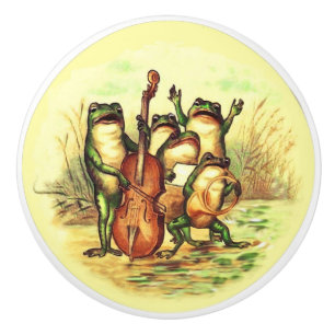 Bouton De Porte En Céramique Groupe de grenouilles chantantes