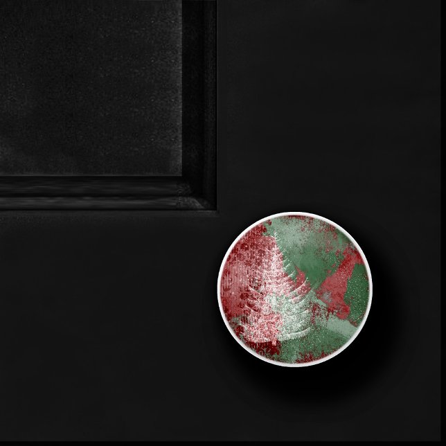 Bouton De Porte En Céramique Grunge de Noël | Arbre XMas vert et blanc rouge (Créateur téléchargé)
