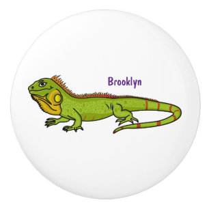 Bouton De Porte En Céramique Happy green iguana cartoon