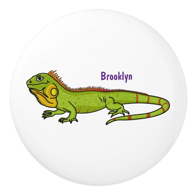 Bouton De Porte En Céramique Happy green iguana cartoon (Devant)