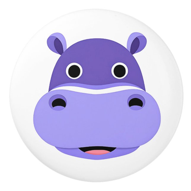 Bouton De Porte En Céramique Happy Hippo Face (Devant)