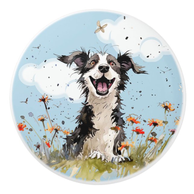 Bouton De Porte En Céramique Happy Pup (Devant)
