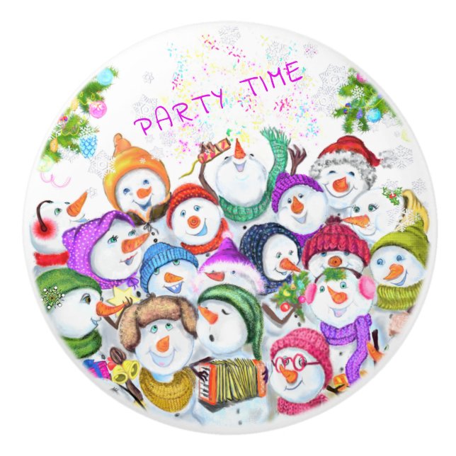 Bouton De Porte En Céramique Happy Snowmans Noël Céramique Knob Cadeau (Devant)