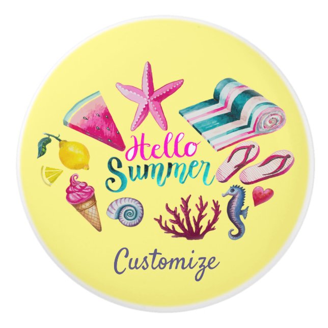 Bouton De Porte En Céramique Hello Summer (Devant)