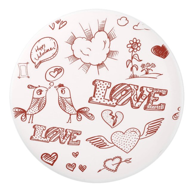 Bouton De Porte En Céramique Heureuse Sainte-Valentin (Devant)