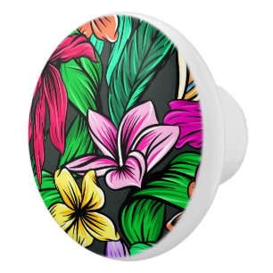 Bouton De Porte En Céramique Hibiscus Aquarelle Fleurs tropicales Dresser