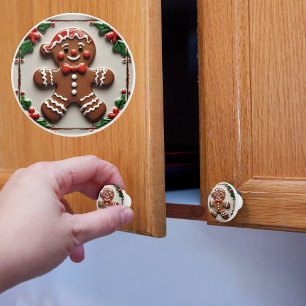 Bouton De Porte En Céramique Homme de pain d'épice de Noël