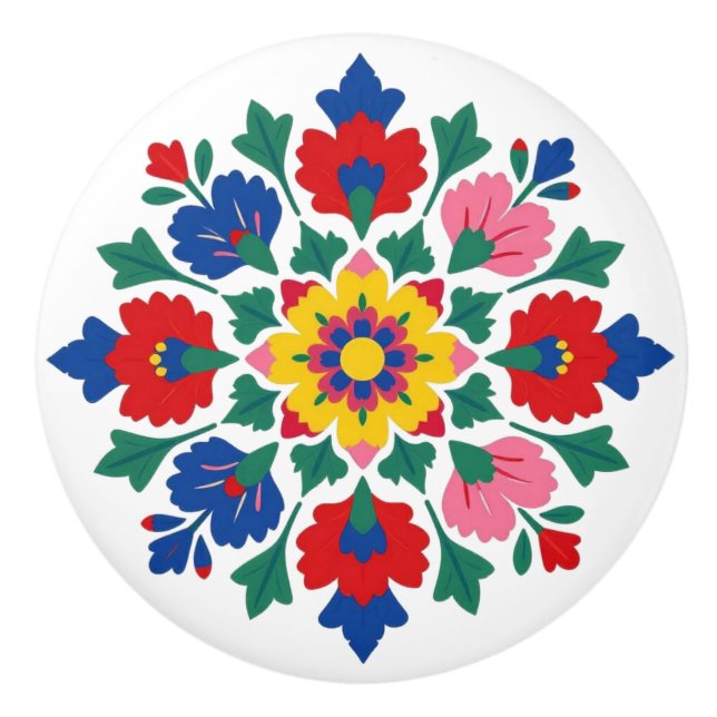 Bouton De Porte En Céramique Hungarian Kalocsa Floral Folk Art Ceramic Knob (Devant)
