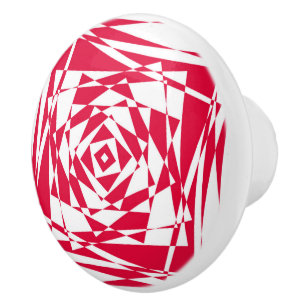 Bouton De Porte En Céramique Illusion abstraite rouge blanc