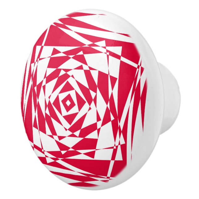Bouton De Porte En Céramique Illusion abstraite rouge blanc (Droite)