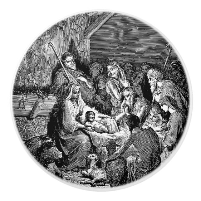 Bouton De Porte En Céramique Illustrated Christmas Nativity Scene (Devant)