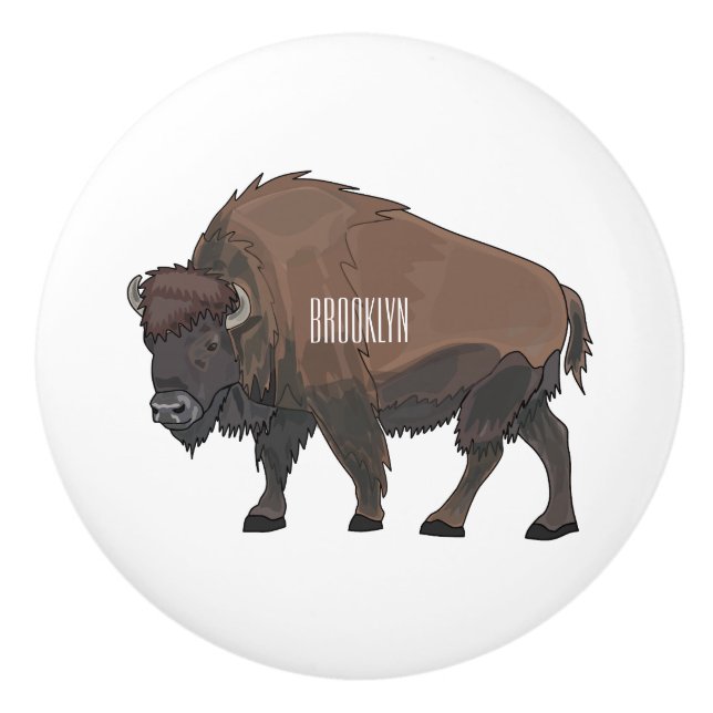 Bouton De Porte En Céramique Illustration de bison (Devant)