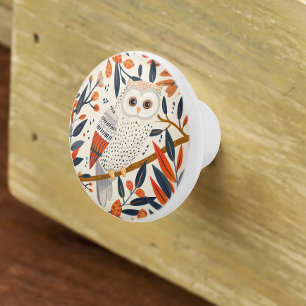 Bouton De Porte En Céramique Illustration de la Chouette lunaire Couleurs de ch