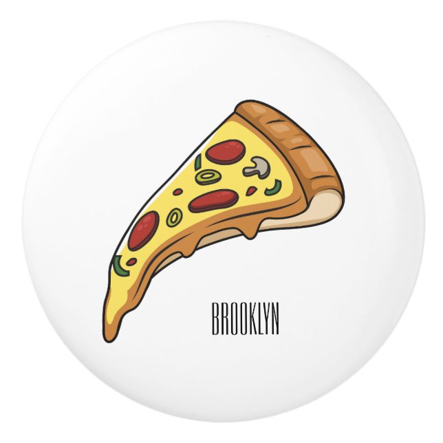 Bouton De Porte En Céramique Illustration de la pizza (Devant)