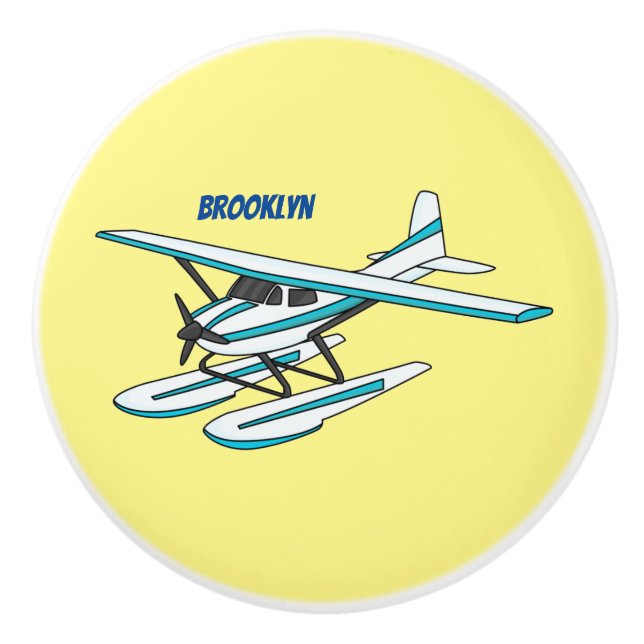 Bouton De Porte En Céramique Illustration d'hydravion bleu blanc (Devant)