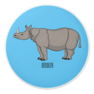 Bouton De Porte En Céramique Illustration du rhinocéros de Javan