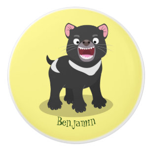 Bouton De Porte En Céramique Illustration d'un diable de Tasmanie affamé