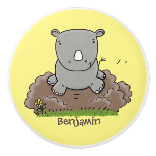 Bouton De Porte En Céramique Illustration d'un petit rhinocéros