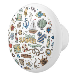 Bouton De Porte En Céramique Illustrations de plage estivale amusante