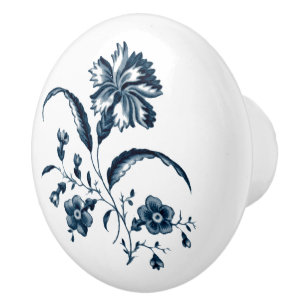 Bouton De Porte En Céramique Impression de fleurs bleues et blanches