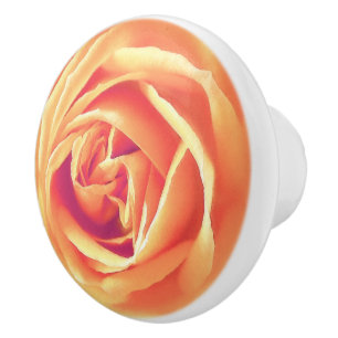 Bouton De Porte En Céramique Impression de grande rose orange pastel
