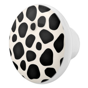 Bouton De Porte En Céramique Impression de vache tache noire et blanche