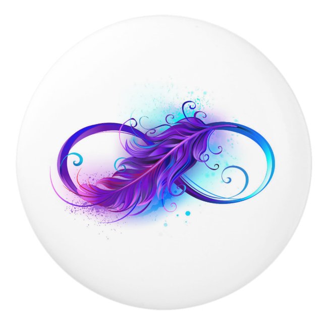 Bouton De Porte En Céramique Infinity with purple feather (Devant)