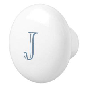 Bouton De Porte En Céramique Initial personnalisée bleu poussiéreux