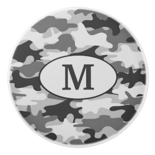 Bouton De Porte En Céramique Initiale grise de monogramme de camouflage de Camo