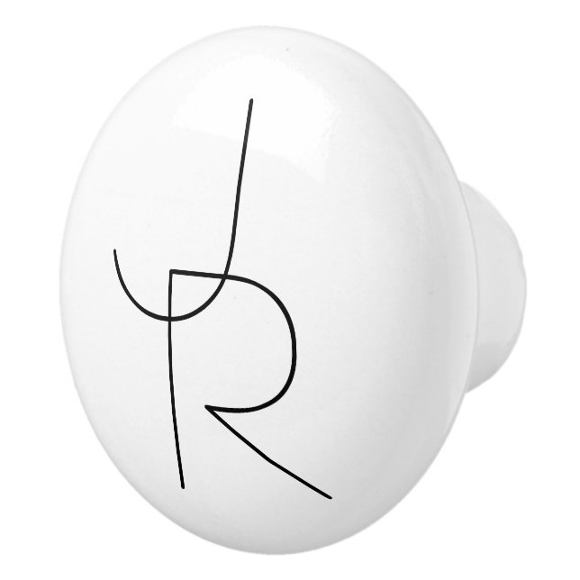 Bouton De Porte En Céramique Initiales de chevauchement modernes 2 | Noir en bl (Droite)