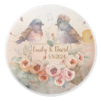 Inséparables aquarelle avec roses pour mariage