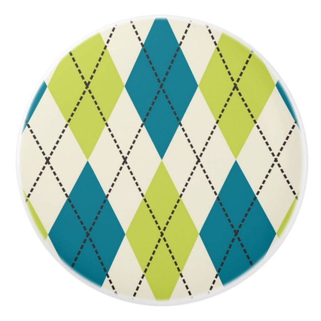 Bouton De Porte En Céramique Jacquard Bleu Et Vert (Devant)