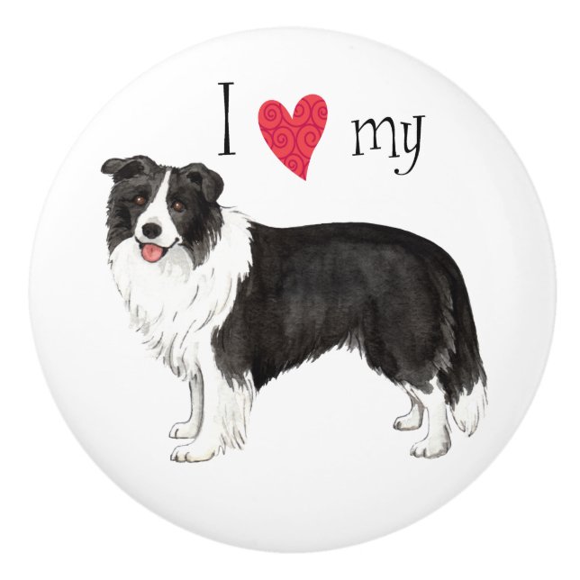 Bouton De Porte En Céramique J'aime ma frontière Collie (Devant)