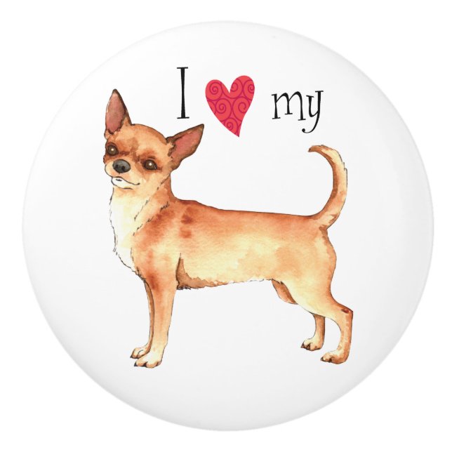 Bouton De Porte En Céramique J'aime mon chiwawa (Devant)