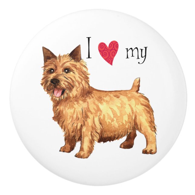 Bouton De Porte En Céramique J'aime mon Norwich Terrier (Devant)
