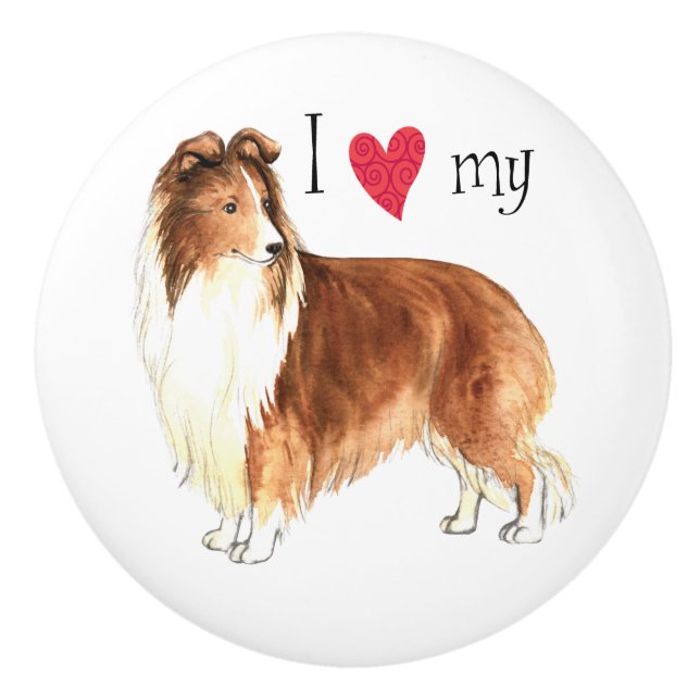 Bouton De Porte En Céramique J'aime mon Sheltie (Devant)