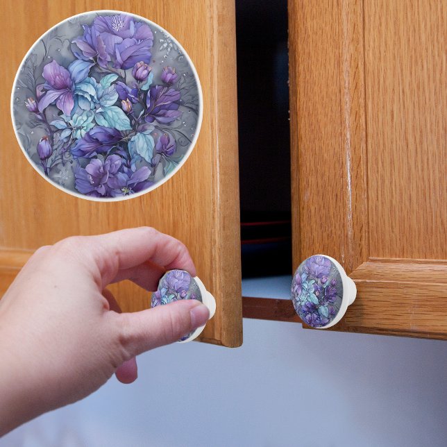 Bouton De Porte En Céramique Jardin de Periwinkle (Créateur téléchargé)