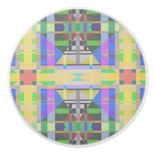 Bouton De Porte En Céramique Jaune bleu violet géométrique