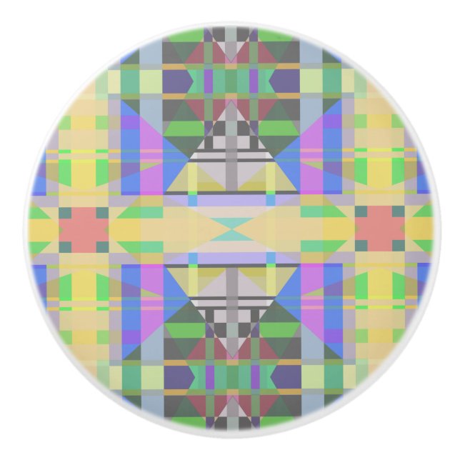 Bouton De Porte En Céramique Jaune bleu violet géométrique (Devant)