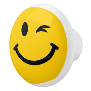 Bouton De Porte En Céramique Jaune Jaune Joyeux visage
